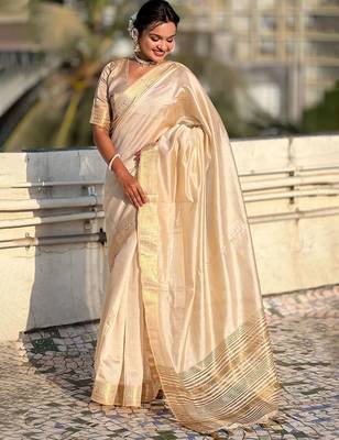 Cream woven design tissue tussar saree 2