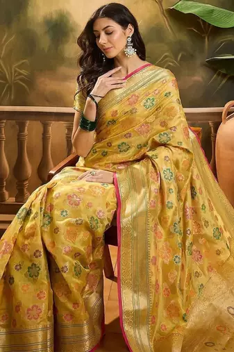 Orange woven design zari banarasi saree
