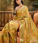 Orange woven design zari banarasi saree