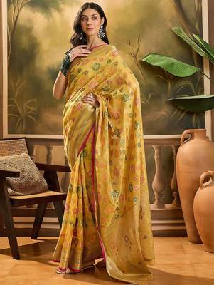 Orange woven design zari banarasi saree 2