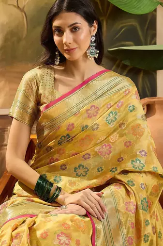Orange woven design zari banarasi saree