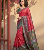 Red woven design zari silk blend handloom pochampally saree