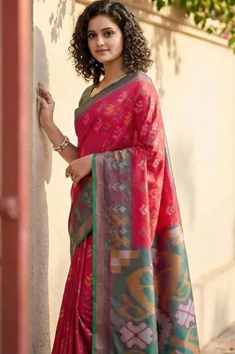 Red woven design zari silk blend handloom pochampally saree