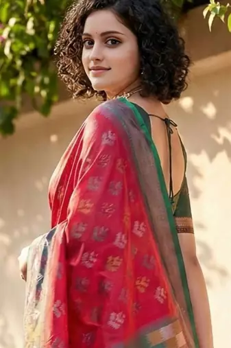 Red woven design zari silk blend handloom pochampally saree