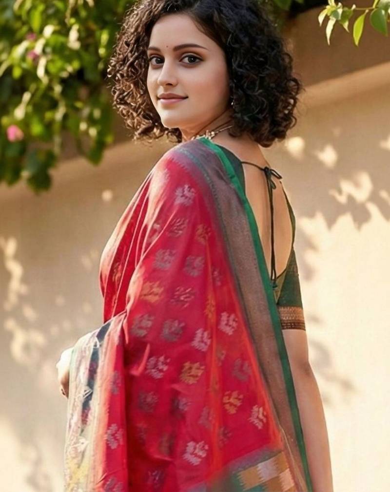 Red woven design zari silk blend handloom pochampally saree