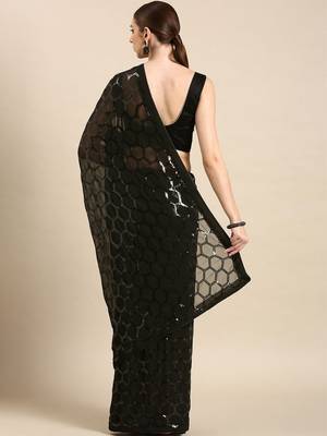 Black sequinned poly georgette designer saree 2