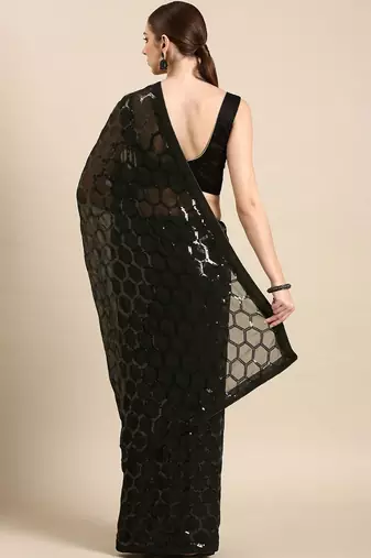 Black sequinned poly georgette designer saree