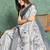 Off white floral printed silk cotton saree