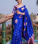 Violet woven design zari silk blend banarasi saree