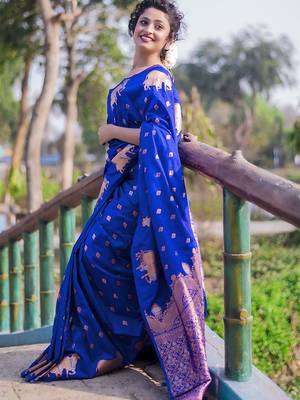 Violet woven design zari silk blend banarasi saree 2