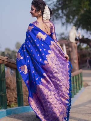 Violet woven design zari silk blend banarasi saree 3