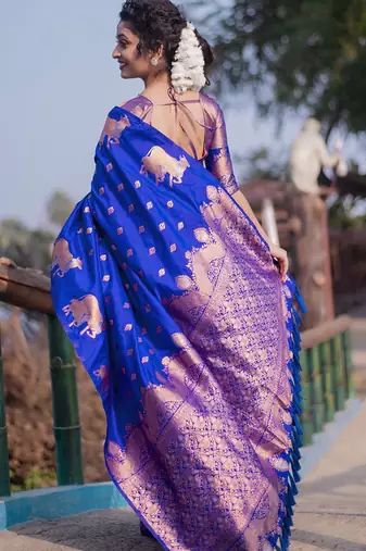 Violet woven design zari silk blend banarasi saree
