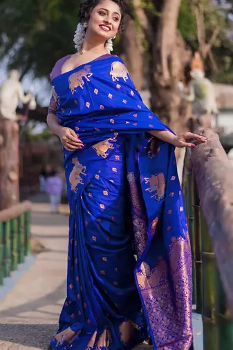 Violet woven design zari silk blend banarasi saree