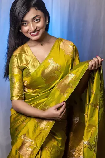 Olive woven design zari silk blend banarasi saree