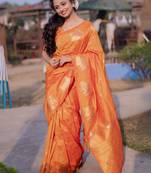 Orange woven design zari silk blend banarasi saree