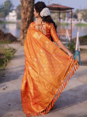 Orange woven design zari silk blend banarasi saree 3