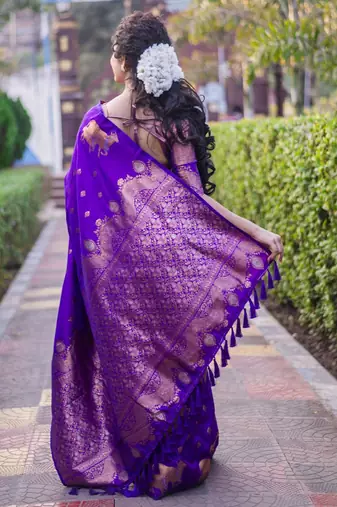Purple woven design zari silk blend banarasi saree