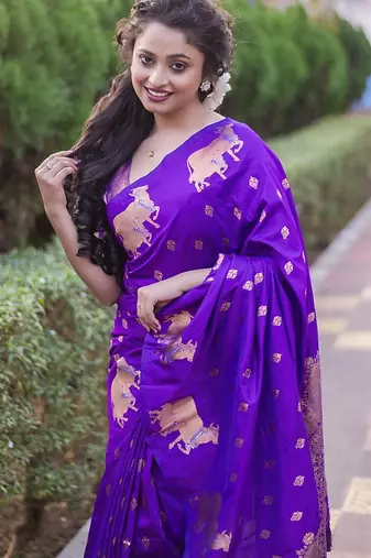 Purple woven design zari silk blend banarasi saree