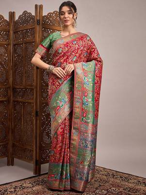Red ethnic motifs banarasi saree 1