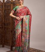 Red ethnic motifs banarasi saree