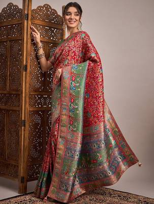 Red ethnic motifs banarasi saree 2