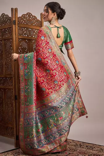 Red ethnic motifs banarasi saree