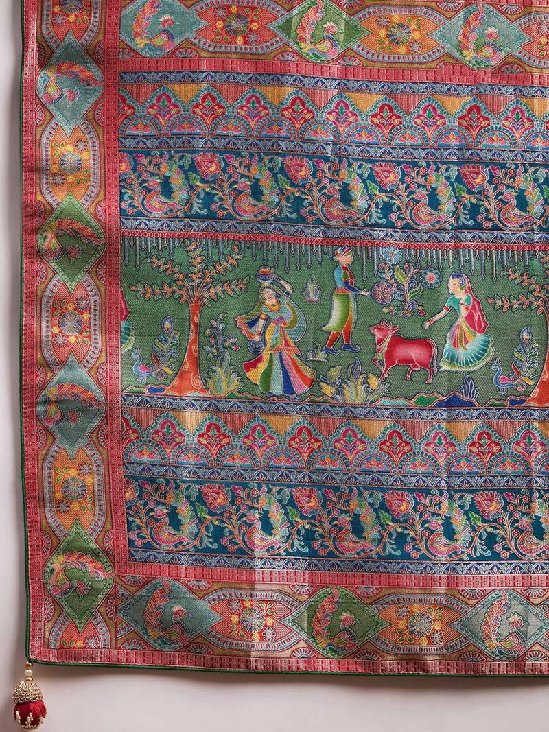 Red ethnic motifs banarasi saree