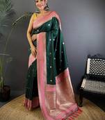 Green floral zari silk blend designer banarasi saree