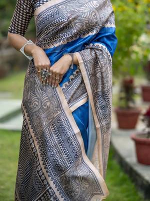 Blue  madhubani blue sarees 2