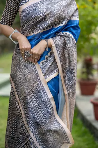 Blue  madhubani blue sarees