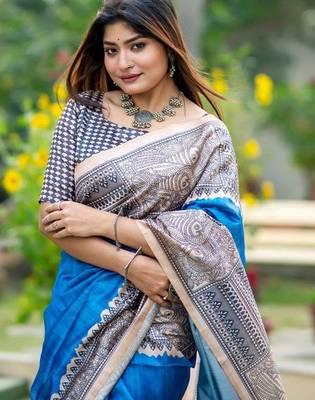 Blue  madhubani blue sarees 4