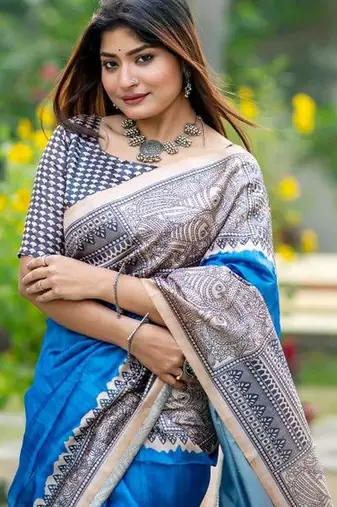 Blue  madhubani blue sarees