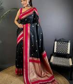 Black floral zari silk blend designer banarasi saree