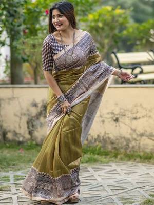 Olive  madhubani olive sarees 1
