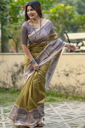 Olive  madhubani olive sarees
