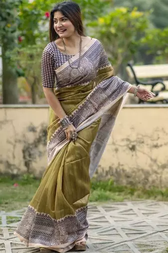 Olive  madhubani olive sarees
