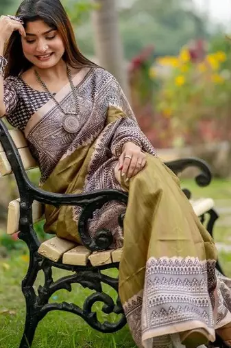 Olive  madhubani olive sarees