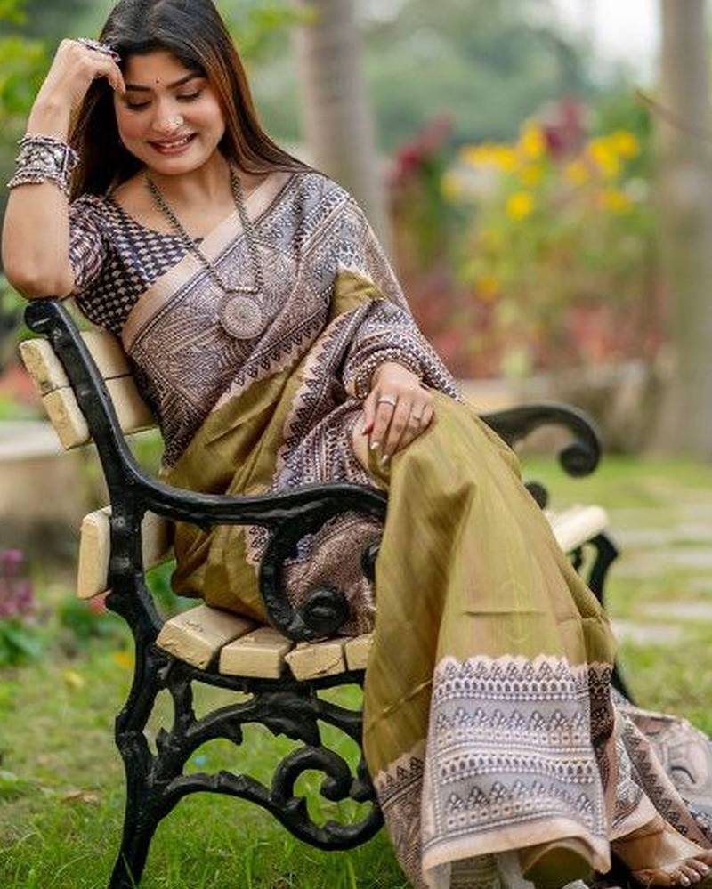 Olive  madhubani olive sarees