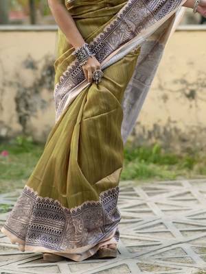 Olive  madhubani olive sarees 3