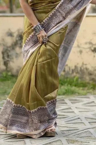 Olive  madhubani olive sarees
