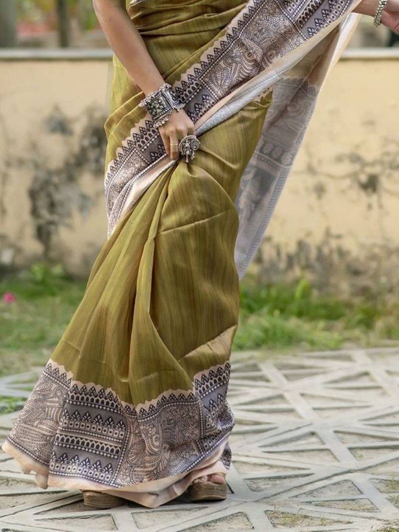 Olive  madhubani olive sarees