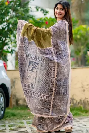 Olive  madhubani olive sarees