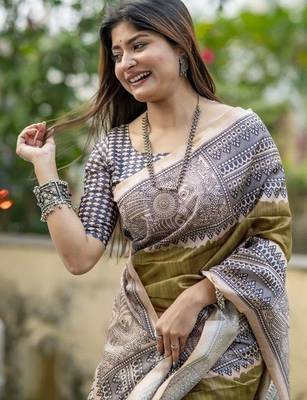 Olive  madhubani olive sarees 5