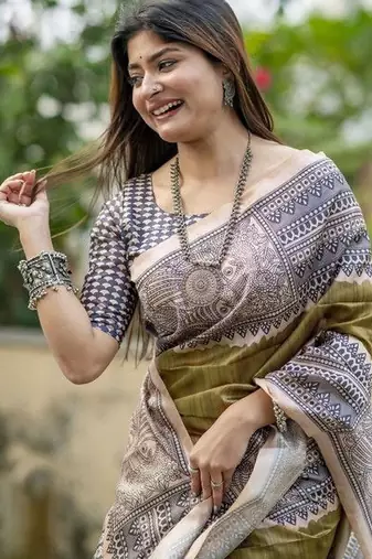 Olive  madhubani olive sarees