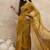 Mustard organza solid with stone work border saree with unstitched blouse piece