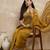 Mustard organza solid with stone work border saree with unstitched blouse piece