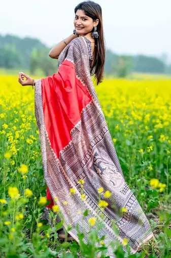 Red  madhubani red sarees