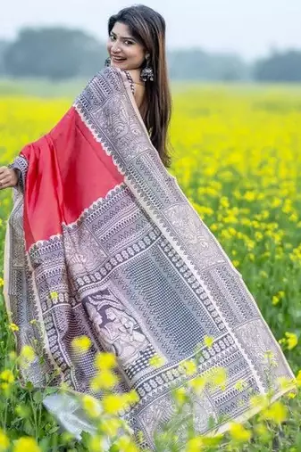 Red  madhubani red sarees