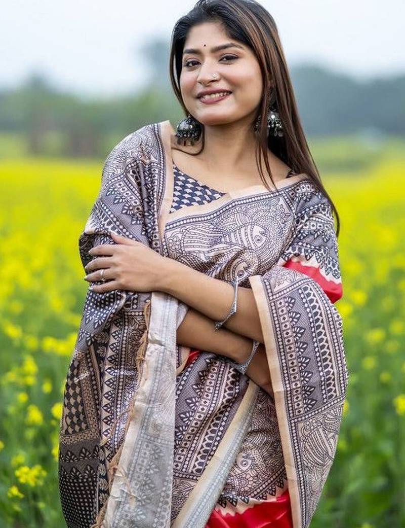 Red  madhubani red sarees