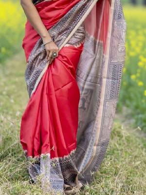 Red  madhubani red sarees 5